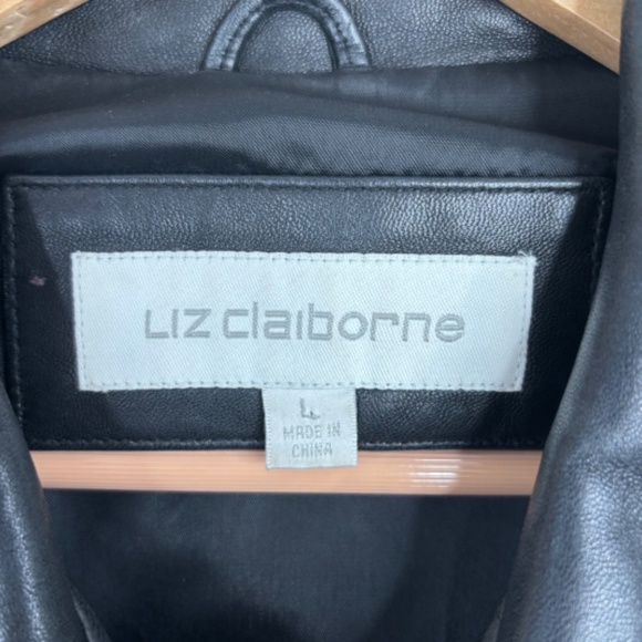 Vintage 90s Liz Claiborne Genuine Leather Jacket Black Soft Retro Chic Zip L - Picture 9 of 14